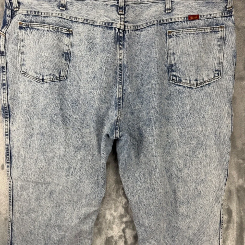 Rustler Mens Acid Wash Denim Jeans 48x30 Made in USA Vintage‎ Straight Leg Blue